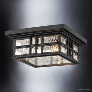 Urban Ambiance - Ceiling Light - UKC10015 Craftsman Outdoor Ceiling Light, 5.25''H x 12''W x 12''Dep, Textured Black Finish, Lyndale Collection - 