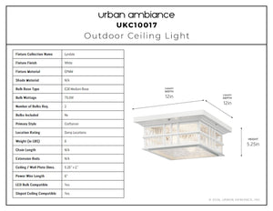 Urban Ambiance - Ceiling Light - UKC10017 Craftsman Outdoor Ceiling Light, 5.25''H x 12''W x 12''Dep, White Finish, Lyndale Collection - 