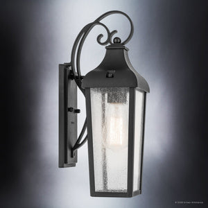 Urban Ambiance - Wall Sconce - UKC10020 Rustic Outdoor Wall Sconce, 14.75''H x 7''W x 6.5''Dep, Textured Black Finish, Norwyn Collection - 