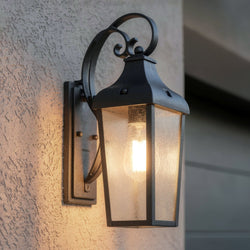 Urban Ambiance - Wall Sconce - UKC10020 Rustic Outdoor Wall Sconce, 14.75''H x 7''W x 6.5''Dep, Textured Black Finish, Norwyn Collection - 