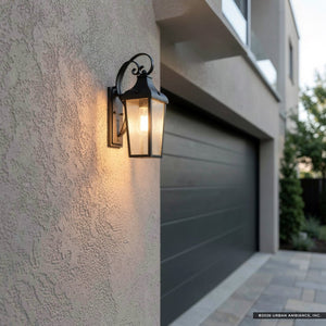 Urban Ambiance - Wall Sconce - UKC10020 Rustic Outdoor Wall Sconce, 14.75''H x 7''W x 6.5''Dep, Textured Black Finish, Norwyn Collection - 