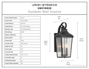 Urban Ambiance - Wall Sconce - UKC10022 Rustic Outdoor Wall Sconce, 18.5''H x 8.5''W x 8''Dep, Textured Black Finish, Norwyn Collection - 