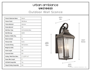 Urban Ambiance - Wall Sconce - UKC10023 Rustic Outdoor Wall Sconce, 18.5''H x 8.5''W x 8''Dep, Olde Bronze Finish, Norwyn Collection - 