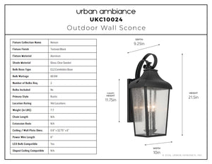 Urban Ambiance - Wall Sconce - UKC10024 Rustic Outdoor Wall Sconce, 21.5''H x 10''W x 9.5''Dep, Textured Black Finish, Norwyn Collection - 