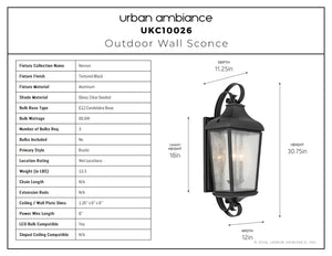 Urban Ambiance - Wall Sconce - UKC10026 Rustic Outdoor Wall Sconce, 31''H x 12''W x 11.25''Dep, Textured Black Finish, Norwyn Collection - 
