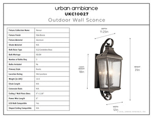 Urban Ambiance - Wall Sconce - UKC10027 Rustic Outdoor Wall Sconce, 31''H x 12''W x 11.25''Dep, Olde Bronze Finish, Norwyn Collection - 