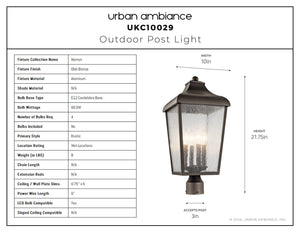 Urban Ambiance - Post Light - UKC10029 Rustic Outdoor Post Light, 21.75''H x 10''W x 10''Dep, Olde Bronze Finish, Norwyn Collection - 