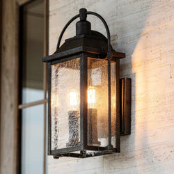 Urban Ambiance - Wall Sconce - UKC10040 Craftsman Outdoor Wall Sconce, 18.5''H x 8.5''W x 8''Dep, Textured Black Finish, Halbrook Collection - 