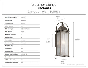 Urban Ambiance - Wall Sconce - UKC10043 Craftsman Outdoor Wall Sconce, 23.25''H x 10.5''W x 8''Dep, Olde Bronze Finish, Halbrook Collection - 