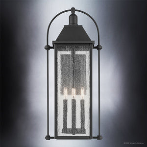 Urban Ambiance - Wall Sconce - UKC10044 Craftsman Outdoor Wall Sconce, 28.75''H x 12.5''W x 9.25''Dep, Textured Black Finish, Halbrook Collection - 