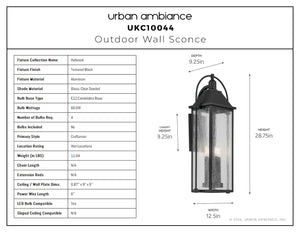 Urban Ambiance - Wall Sconce - UKC10044 Craftsman Outdoor Wall Sconce, 28.75''H x 12.5''W x 9.25''Dep, Textured Black Finish, Halbrook Collection - 