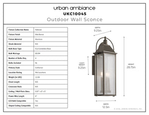 Urban Ambiance - Wall Sconce - UKC10045 Craftsman Outdoor Wall Sconce, 28.75''H x 12.5''W x 9.25''Dep, Olde Bronze Finish, Halbrook Collection - 