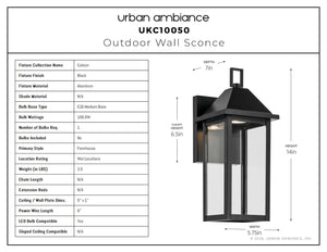 Urban Ambiance - Wall Sconce - UKC10050 Farmhouse Outdoor Wall Sconce, 14''H x 5.75''W x 7''Dep, Black Finish, Colwyn Collection - 