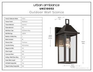 Urban Ambiance - Wall Sconce - UKC10052 Farmhouse Outdoor Wall Sconce, 14''H x 5.75''W x 7''Dep, Olde Bronze Finish, Colwyn Collection - 