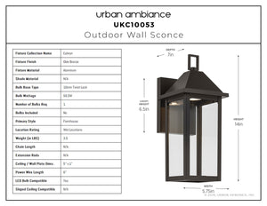 Urban Ambiance - Wall Sconce - UKC10053 Farmhouse Outdoor Wall Sconce, 14''H x 5.75''W x 7''Dep, Olde Bronze Finish, Colwyn Collection - 