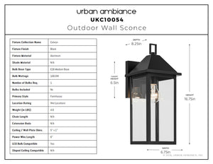 Urban Ambiance - Wall Sconce - UKC10054 Farmhouse Outdoor Wall Sconce, 16.75''H x 6.75''W x 8.25''Dep, Black Finish, Colwyn Collection - 