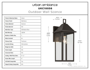 Urban Ambiance - Wall Sconce - UKC10056 Farmhouse Outdoor Wall Sconce, 16.75''H x 6.75''W x 8.25''Dep, Olde Bronze Finish, Colwyn Collection - 