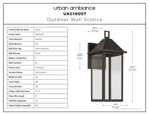 Urban Ambiance - Wall Sconce - UKC10057 Farmhouse Outdoor Wall Sconce, 16.75''H x 6.75''W x 8.25''Dep, Olde Bronze Finish, Colwyn Collection - 