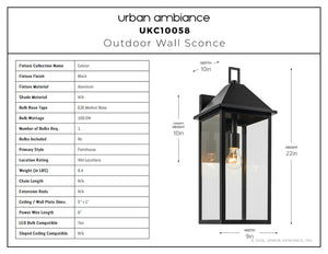 Urban Ambiance - Wall Sconce - UKC10058 Farmhouse Outdoor Wall Sconce, 22''H x 9''W x 10''Dep, Black Finish, Colwyn Collection - 