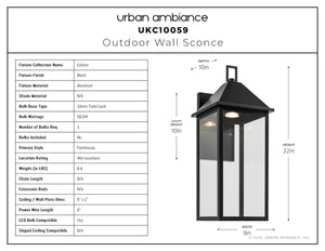 Urban Ambiance - Wall Sconce - UKC10059 Farmhouse Outdoor Wall Sconce, 22''H x 9''W x 10''Dep, Black Finish, Colwyn Collection - 