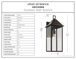 Urban Ambiance - Wall Sconce - UKC10060 Farmhouse Outdoor Wall Sconce, 22''H x 9''W x 10''Dep, Olde Bronze Finish, Colwyn Collection - 