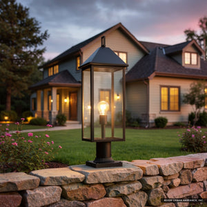 Urban Ambiance - Post Light - UKC10064 Farmhouse Outdoor Post Light, 25''H x 9''W x 9''Dep, Black Finish, Colwyn Collection - 
