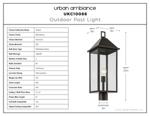 Urban Ambiance - Post Light - UKC10066 Farmhouse Outdoor Post Light, 25''H x 9''W x 9''Dep, Olde Bronze Finish, Colwyn Collection - 