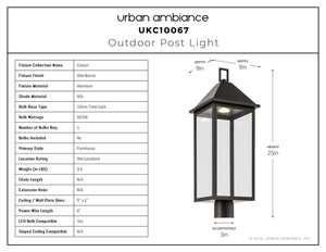 Urban Ambiance - Post Light - UKC10067 Farmhouse Outdoor Post Light, 25''H x 9''W x 9''Dep, Olde Bronze Finish, Colwyn Collection - 