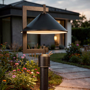 Urban Ambiance - Post Light - UKC10076 Industrial Outdoor Post Light, 16''H x 12''W x 12''Dep, Black Finish, Fairmont Collection - 