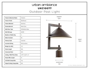 Urban Ambiance - Post Light - UKC10077 Industrial Outdoor Post Light, 16''H x 12''W x 12''Dep, Olde Bronze Finish, Fairmont Collection - 