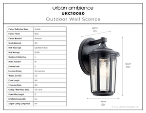 Urban Ambiance - Wall Sconce - UKC10080 Luxe Industrial Outdoor Wall Sconce, 11''H x 6''W x 7''Dep, Black Finish, Umberly Collection -