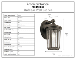 Urban Ambiance - Wall Sconce - UKC10081 Luxe Industrial Outdoor Wall Sconce, 11''H x 6''W x 7''Dep, Olde Bronze Finish, Umberly Collection -