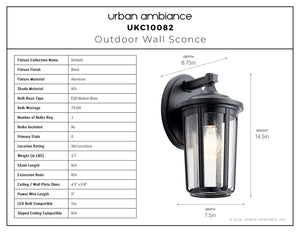 Urban Ambiance - Wall Sconce - UKC10082 Luxe Industrial Outdoor Wall Sconce, 14.5''H x 7.5''W x 8.75''Dep, Black Finish, Umberly Collection -