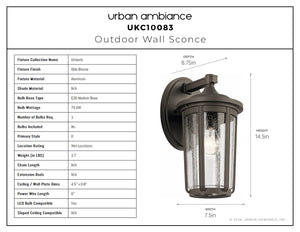 Urban Ambiance - Wall Sconce - UKC10083 Luxe Industrial Outdoor Wall Sconce, 14.5''H x 7.5''W x 8.75''Dep, Olde Bronze Finish, Umberly Collection -
