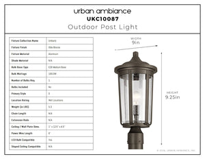 Urban Ambiance - Post Light - UKC10087 Luxe Industrial Outdoor Post Light, 19.25''H x 9''W x 9''Dep, Olde Bronze Finish, Umberly Collection -