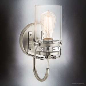 Urban Ambiance - Bath Light - UKC20000 Industrial Indoor Bath Light, 11.5''H x 5''W x 6.5''Dep, Brushed Nickel Finish, Velora Collection - 