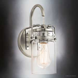 Urban Ambiance - Bath Light - UKC20000 Industrial Indoor Bath Light, 11.5''H x 5''W x 6.5''Dep, Brushed Nickel Finish, Velora Collection - 