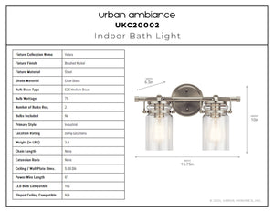 Urban Ambiance - Bath Light - UKC20002 Industrial Indoor Bath Light, 10''H x 15.75''W x 6.75''Dep, Brushed Nickel Finish, Velora Collection - 
