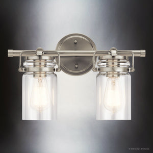 Urban Ambiance - Bath Light - UKC20002 Industrial Indoor Bath Light, 10''H x 15.75''W x 6.75''Dep, Brushed Nickel Finish, Velora Collection - 