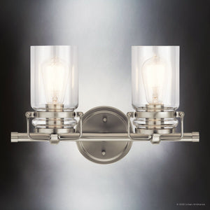 Urban Ambiance - Bath Light - UKC20002 Industrial Indoor Bath Light, 10''H x 15.75''W x 6.75''Dep, Brushed Nickel Finish, Velora Collection - 