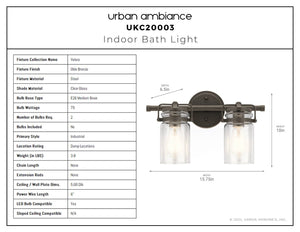 Urban Ambiance - Bath Light - UKC20003 Industrial Indoor Bath Light, 10''H x 15.75''W x 6.75''Dep, Olde Bronze Finish, Velora Collection - 