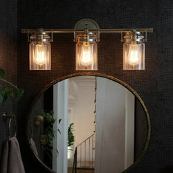 Urban Ambiance - Bath Light - UKC20004 Industrial Indoor Bath Light, 10''H x 24''W x 6.75''Dep, Brushed Nickel Finish, Velora Collection - 