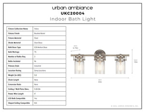 Urban Ambiance - Bath Light - UKC20004 Industrial Indoor Bath Light, 10''H x 24''W x 6.75''Dep, Brushed Nickel Finish, Velora Collection - 