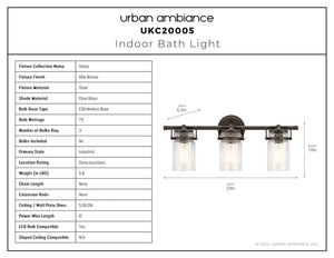 Urban Ambiance - Bath Light - UKC20005 Industrial Indoor Bath Light, 10''H x 24''W x 6.75''Dep, Olde Bronze Finish, Velora Collection - 