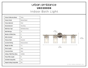 Urban Ambiance - Bath Light - UKC20006 Industrial Indoor Bath Light, 10.25''H x 32.5''W x 6.75''Dep, Brushed Nickel Finish, Velora Collection - 