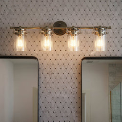 Urban Ambiance - Bath Light - UKC20006 Industrial Indoor Bath Light, 10.25''H x 32.5''W x 6.75''Dep, Brushed Nickel Finish, Velora Collection - 