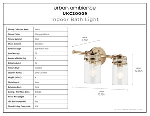 Urban Ambiance - Bath Light - UKC20009 Industrial Indoor Bath Light, 10.25''H x 15.75''W x 6.75''Dep, Champagne Bronze Finish, Velora Collection - 