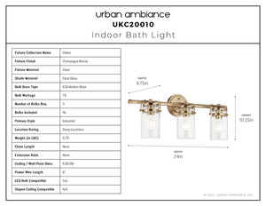 Urban Ambiance - Bath Light - UKC20010 Industrial Indoor Bath Light, 10.25''H x 24''W x 6.75''Dep, Champagne Bronze Finish, Velora Collection - 