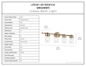 Urban Ambiance - Bath Light - UKC20011 Industrial Indoor Bath Light, 10.25''H x 32.5''W x 6.75''Dep, Champagne Bronze Finish, Velora Collection - 