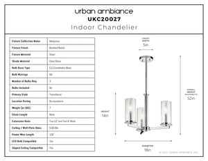 Urban Ambiance - Chandelier - UKC20027 Transitional Indoor Chandelier, 14''H x 18''W x 18''Dep, Brushed Nickel Finish, Marquess Collection - 